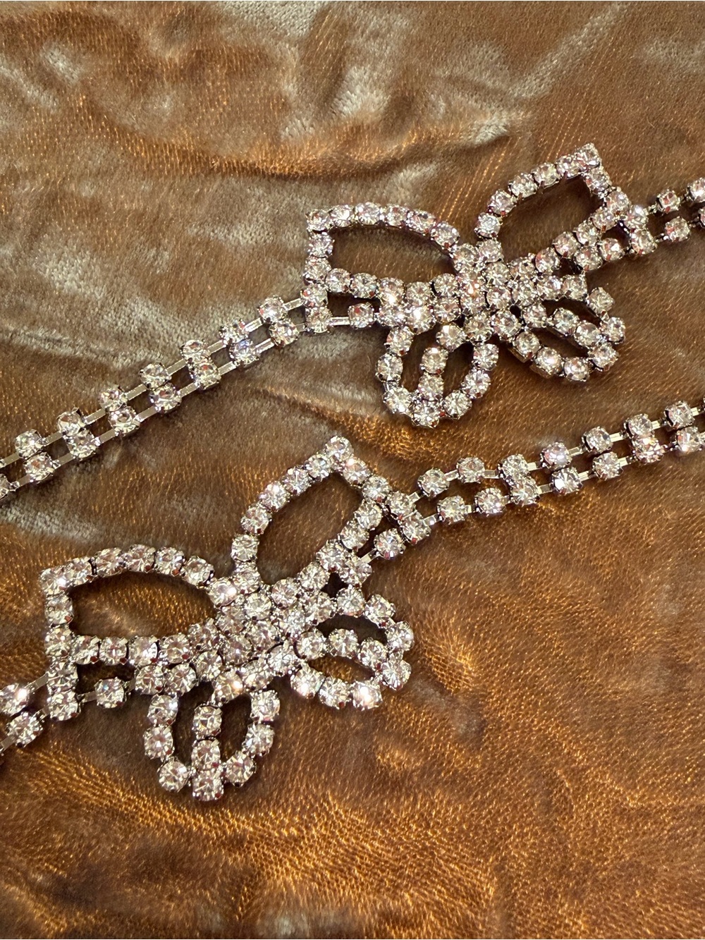 Set of 2 Rhinestone Bow Anklets Silver Tone Bridal Jewelry